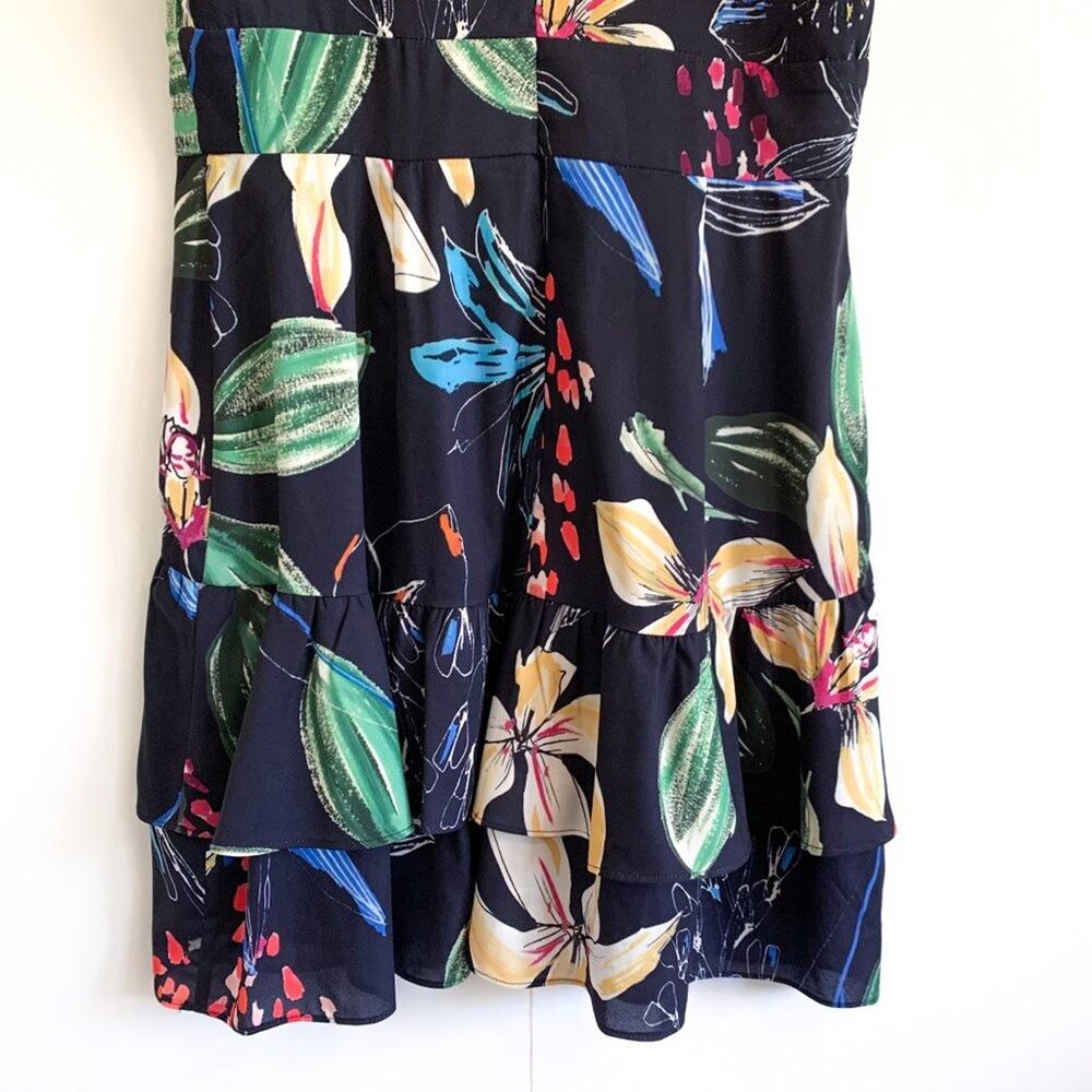 Parker Cosmic Fleur Flutter Short Sleeve Mini Ruffle Dress Navy Multi Small - Picture 9 of 16